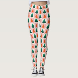 Rotes grünes Aquarell Frohe Weihnachtsbaummuster Leggings