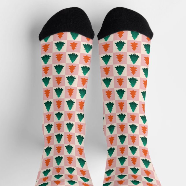 Rotes grünes Aquarell Frohe Weihnachtsbaummuster Socken (Oben)