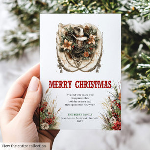 Rotes grünes Cowboy-Weihnachtsgrußkartendesign Feiertagskarte