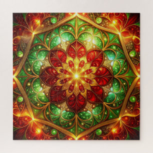 Rotes grünes dekoratives Blumenpuzzle