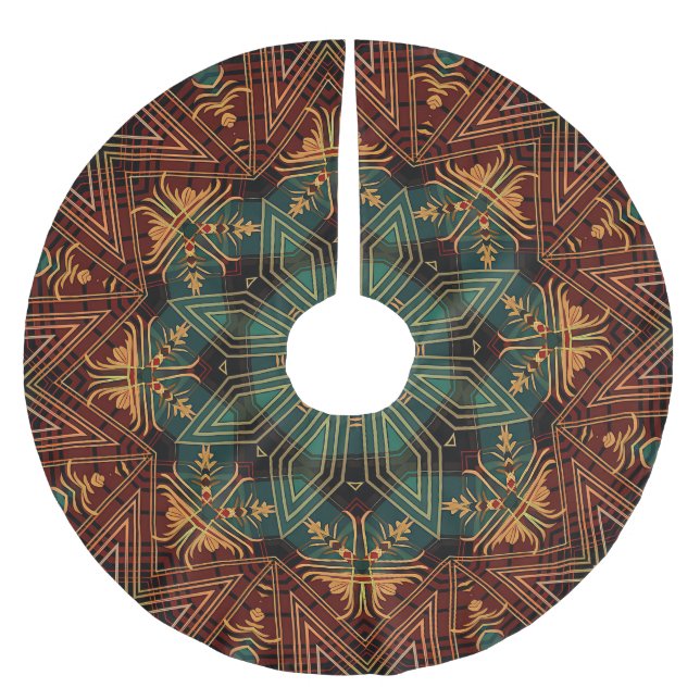 Rotes Grünes Dekoratives Holiday Tree Skirt Polyester Weihnachtsbaumdecke (Vorderseite)