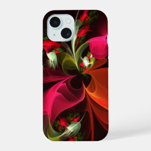 Rotes grünes florales modernes abstraktes Kunstmus iPhone 15 Hülle