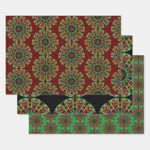 Rotes Grünes Mandala Wrapping Craft Geschenkpapier Set