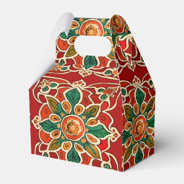 Rotes Grünes Orangengelbes Azulejos Blumenmuster Geschenkschachtel (Vorderseite)