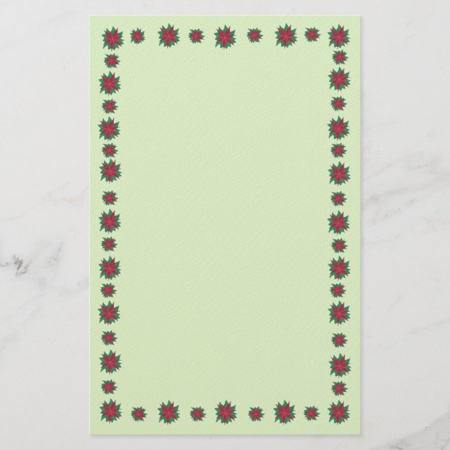 Rotes grünes Poinsettia-Blumen-Grenzbriefpapier Briefpapier (Vorderseite)