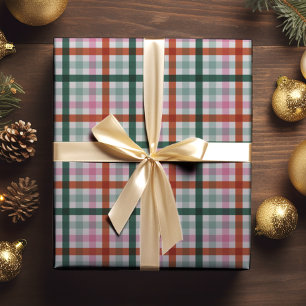 Rotes grünes Rosa Modernes Kariertes Weihnachten Geschenkpapier