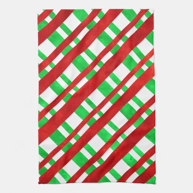 Rotes grünes Wasser Diagonal Kariert Geschirrtuch (Vertikal)