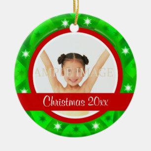 Rotes grünes WeihnachtsFoto personifizieren Keramikornament