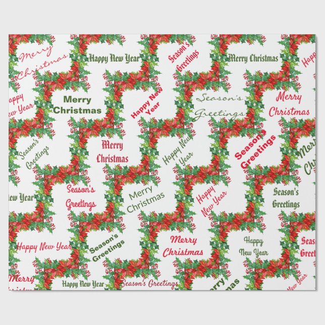 Rotes, grünes Weihnachtstypografisches Wrapping Pa Geschenkpapier (Flach)