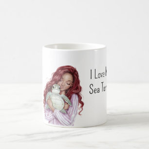 Rotes Haar Braunes Mädchen Liebt Meeresschildkröte Kaffeetasse