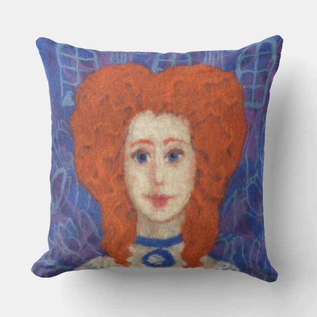 Rotes Haar, Ingwer Girl Rokoko Glasfaser, blau ora Kissen (Vorderseite)