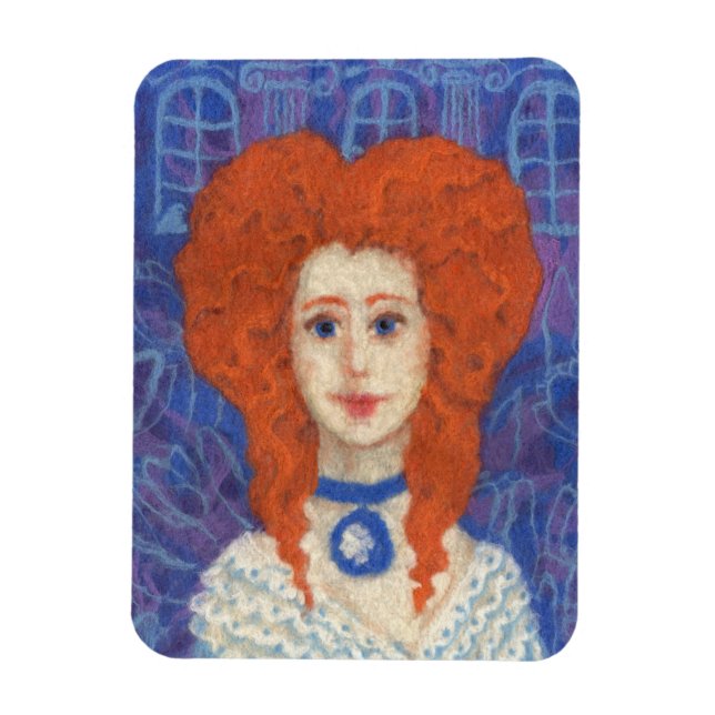 Rotes Haar, Ingwer Girl Rokoko Glasfaser, blau ora Magnet (Vertikal)