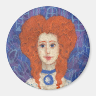 Rotes Haar, Ingwer Girl Rokoko Glasfaser, blau ora Magnet