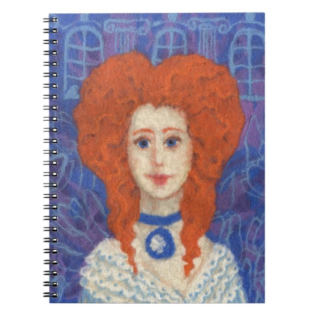 Rotes Haar, Ingwer Girl Rokoko Glasfaser, blau ora Notizblock (Vorderseite)