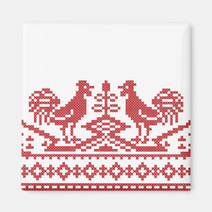 Rotes Hahn-Kreuzstich Russe-Muster Magnet