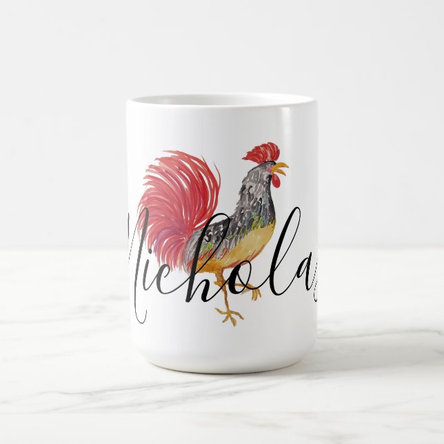 Rotes Hahn Monogramm Kaffeetasse (Mittel)
