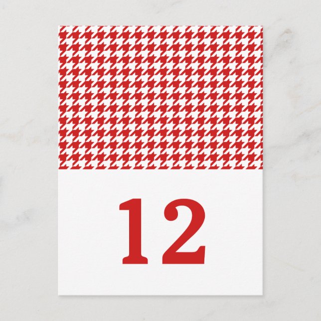 Rotes Hahnentrittmuster Tischnummer Postkarte (Vorderseite)