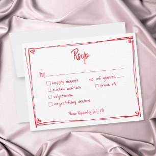 Rotes handgezeichnetes Herz Whimsical moderne Hoch RSVP Karte