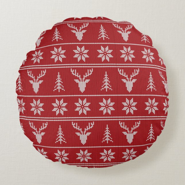 Rotes hässliches Weihnachtspulli Rundes Kissen (Vorderseite)