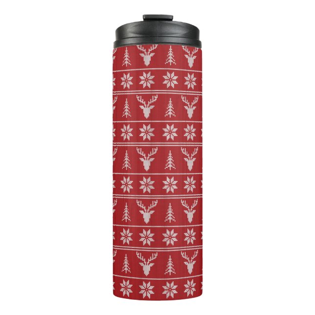 Rotes hässliches Weihnachtspulli Thermosbecher (Vorderseite)