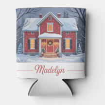 Rotes Haus Schnee Can Sleeve