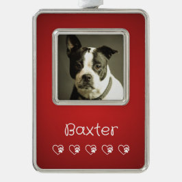 Rotes Haustier-Foto-Ornament - Benutzerdefiniertes Rahmen-Ornament Silber