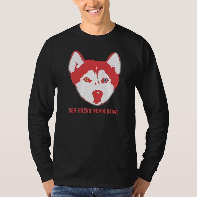 Rotes heiseres Revolutions-Schwarz-lange Hülse T T-Shirt (Vorderseite)