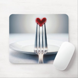 Rotes Herz an einer Gabel Mousepad
