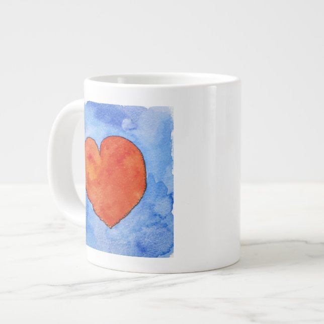 Rotes Herz auf Blau 2011 Jumbo-Tasse (Vorderseite Links)