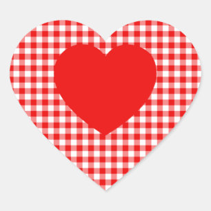 Rotes Herz auf rotem Gingham Herz-Aufkleber