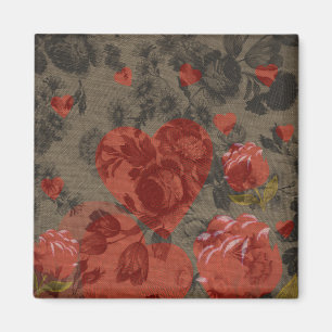 Rotes Herz auf schöne Vintage Blumen Magnet