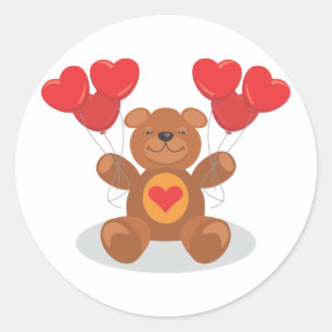 Rotes Herz Balloons Liebe Bear Valentinstag Runder Aufkleber