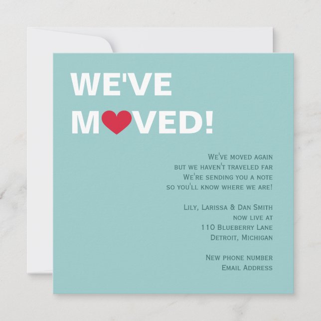 Rotes Herz-Bewegen Einladung (Vorderseite)