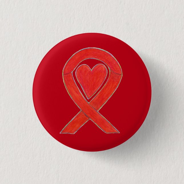 Rotes Herz Bewusstsein Band Kunsthängeblatten Button (Vorderseite)