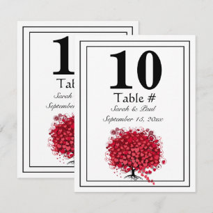 Rotes Herz-Blatt-Baum-Hochzeit-Tischnummer Einladung