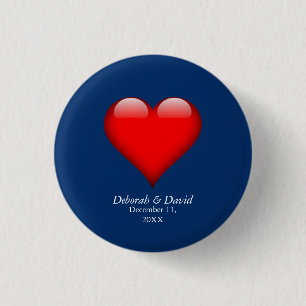 Rotes Herz Blau Moderne Minimalistische Hochzeit Button