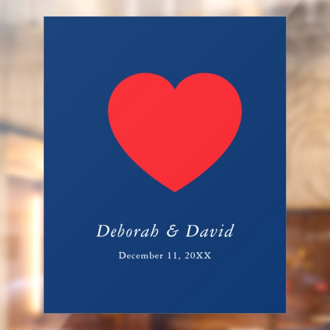 Rotes Herz Blau Moderne Minimalistische Hochzeit Fensteraufkleber (Blatt 2)