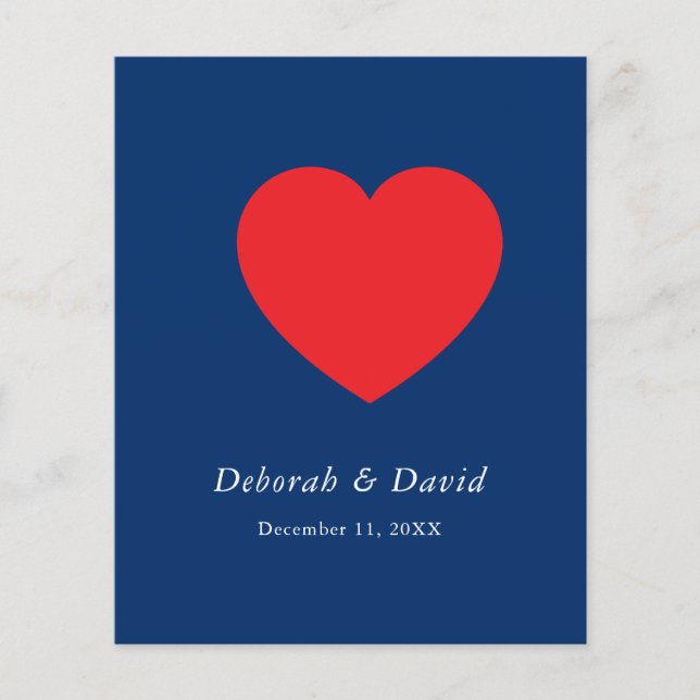 Rotes Herz Blau Moderne Minimalistische Hochzeit Flyer (Vorne)