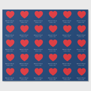 Rotes Herz Blaue Moderne Minimalistische Hochzeit Geschenkpapier