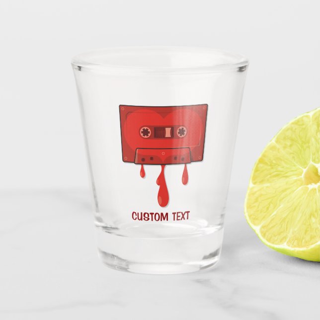 Rotes Herz Cassette Schnapsglas (Vorderseite)