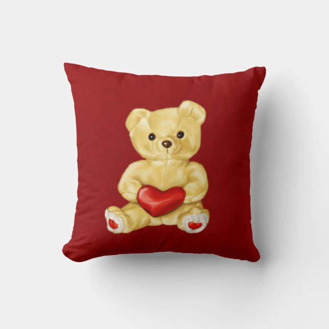Rotes Herz, das niedlichen Teddy-Bären Hypnotizing Kissen (Vorderseite)