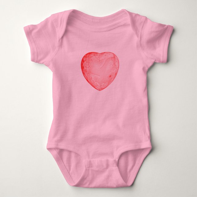 Rotes Herz des hellen abstrakten Fraktals, Baby Strampler (Vorderseite)
