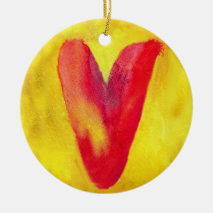 Rotes Herz Gelber Hintergrund Verzierung Keramik Ornament