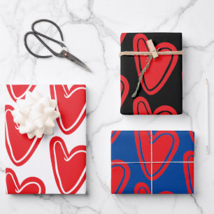 Rotes Herz Geschenkpapier Set