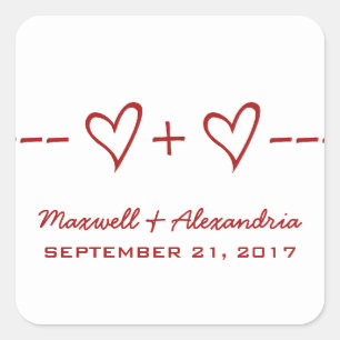 Rotes Herz-Gleichung Hochzeitsticker Quadratischer Aufkleber