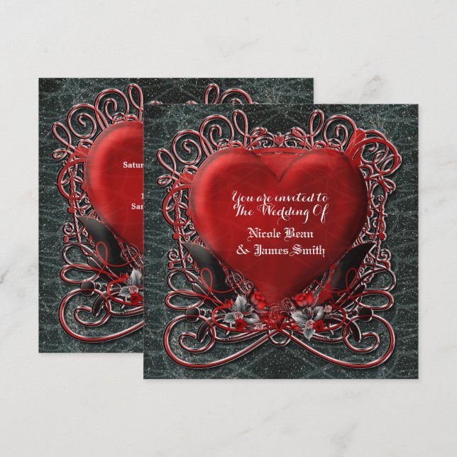 Rotes Herz Gothic Valentine Hochzeitseinladungen Einladung (Vorne/Hinten)