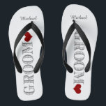 Rotes Herz Groom Flip Flops<br><div class="desc">Spaß, maßgeschneiderte Hochzeitskippen</div>