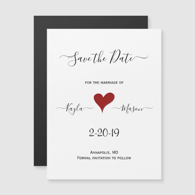 Rotes Herz | Handschrift Magnetic Save the Date Magnetkarte (Vorne/Hinten)