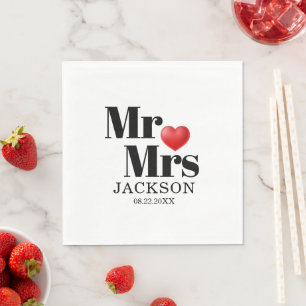 Rotes Herz Herr und Frau Hochzeit Serviette