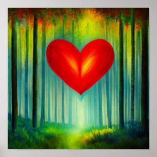 Rotes Herz in einem Waldposter Poster